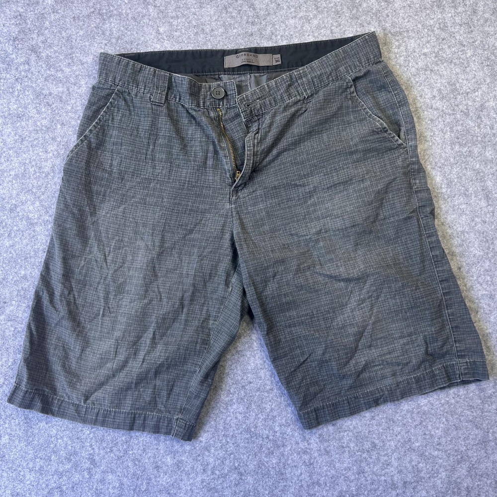 Giordano Khakis Long‎ Bermuda Shorts 36 Grey Grid Pattern Cotton Blend